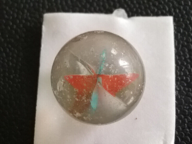 Vintage Marble  - 5/8" Three Colour Cross-thru (teal/white/orng) in Arts & Collectibles in Oshawa / Durham Region