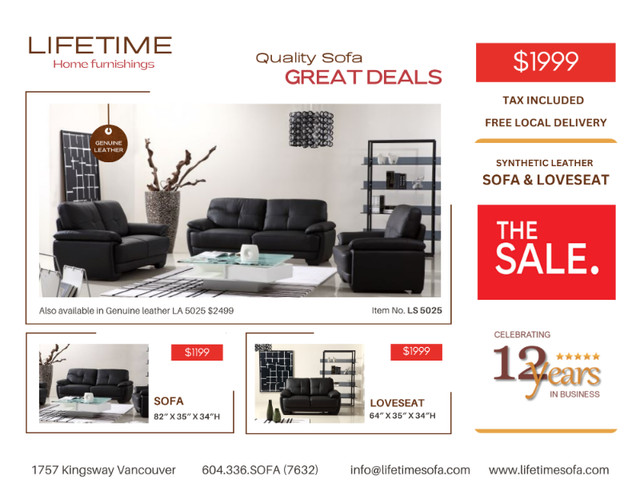 Leather Sofa & Loveseat (Tax Included and Free Local Delivery) in Couches & Futons in Vancouver