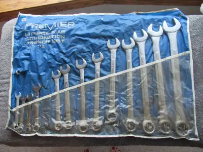 Set of 13 Heavy Duty Mechanic Wrenches by Premier. Combination box and open end wrenches. Sizes 3/8...