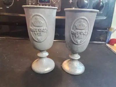 Pair of Vintage Henry VIII Pewter Wine Goblets These are a pair of vintage Henry VIII pewter wine go...