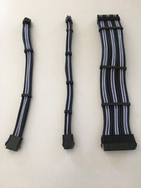 Black and Silver Sleeved Cable PSU Extension Cable Kit