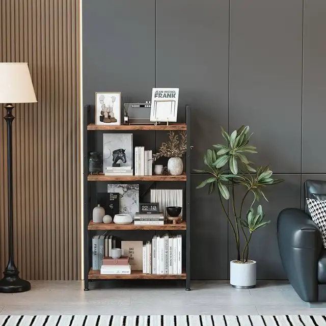 4-Tier 24inch Rustic Brown Shelving Unit Wood Bookcase with Open in Bookcases & Shelving Units in Markham / York Region - Image 4