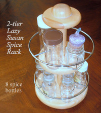 Lazy Susan Spice Rack, displays 24 jars 3 cm dia, 32x18 cm, wood