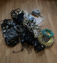 Lot of cables, cords, ethernet,fiber