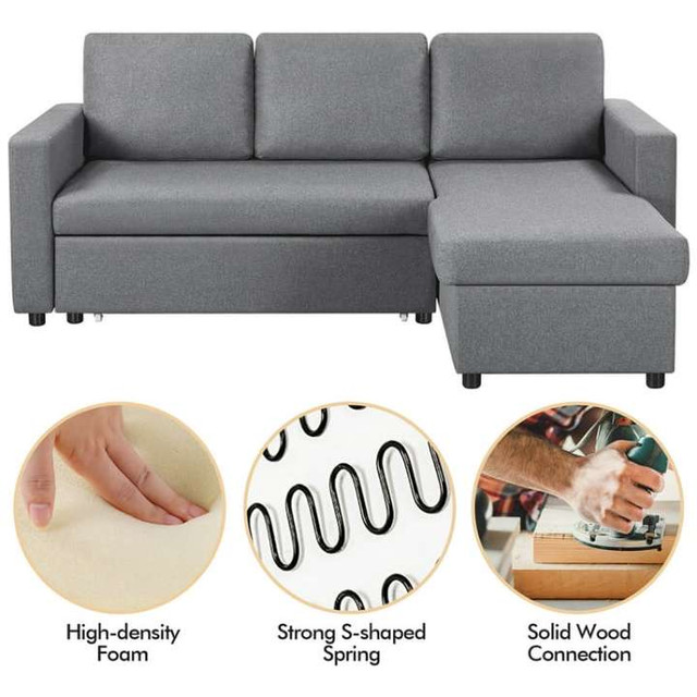 Affordable Brand New Comfy Grey Sofa Bed Convertible Storage Set in Couches & Futons in Oshawa / Durham Region - Image 3