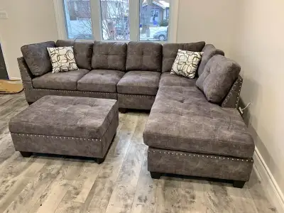 Velvet fabric Sectional Sofa with Ottoman on Sale & free deliver