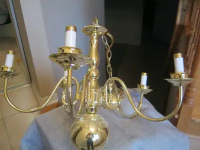 POLISHED BRASS 5 LIGHT CHANDELIER  & MORE ITEMS, View more