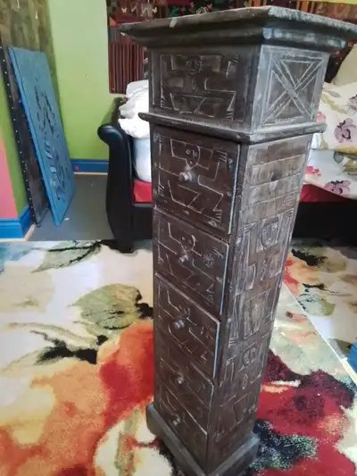 Tall Wooden Carved Tribal Cabinet, View more