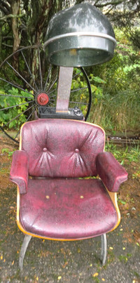 Vintage Mid Century Hair Dryer Stylist Barber Burgundy Chair
