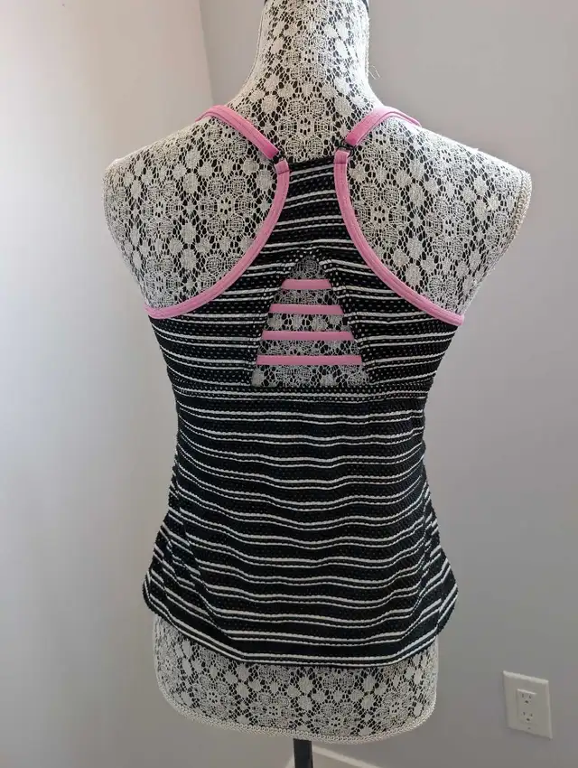 Athletic Works Ladies Size M Pink Black Striped Tankini62863280126337123