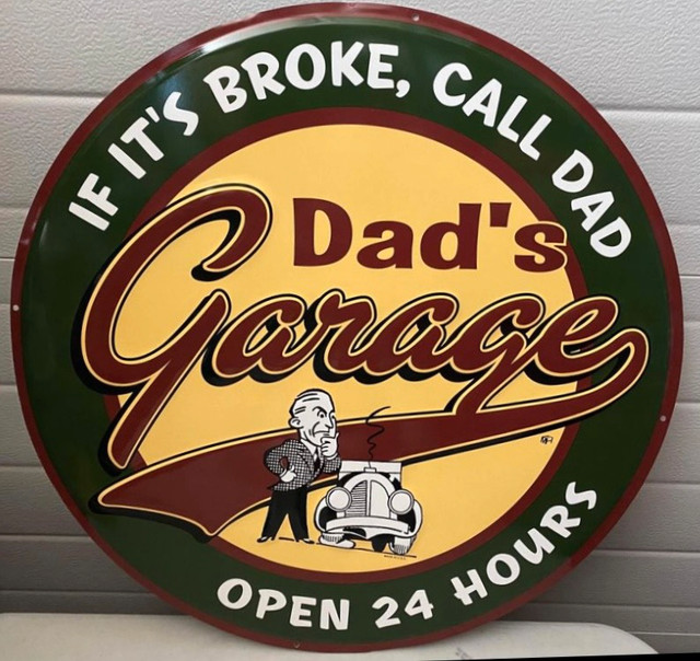 SALE $45! Large 24” Dads Garage Embossed Metal Sign in Arts & Collectibles in Saskatoon