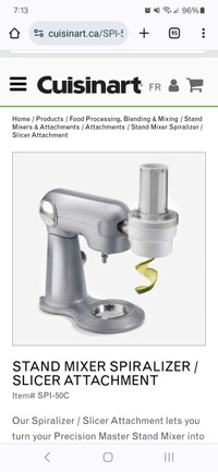 Cuisinart SPI-50C Stand Mixer Spiralizer/Slicer attachment