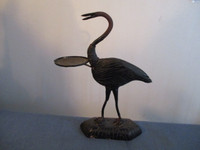 RARE STORK BARWARE GLASS HOLDER-WROUGHT IRON & WOOD-1920/40'S