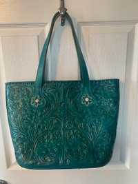 Beautiful hand-crafted Teal leather purse- Never Used