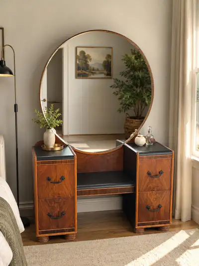 Stunning Vintage Walnut Vanity - Professionally Refinished, View more