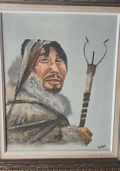 Two oil on canvas paintingsInuit male and female portraits, View more