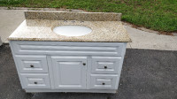 Used 49in x 22in granite vanity top + undermount sink, with base