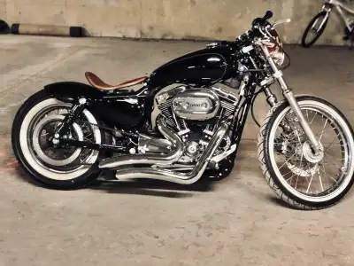 05 sportster 1200 custom, hooker pipes, lowered front and back, LED lights and turn signals.