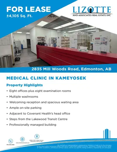 medical clinic for lease beside Covenant Health's Head Office. ample onsite parking with a diverse m...