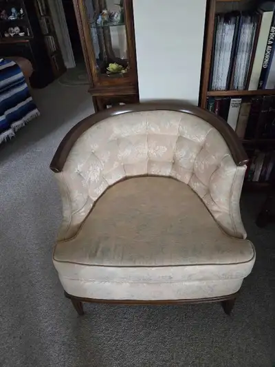 REDUCE: Vintage Drexel round tub chair  muted floral pattern, View more