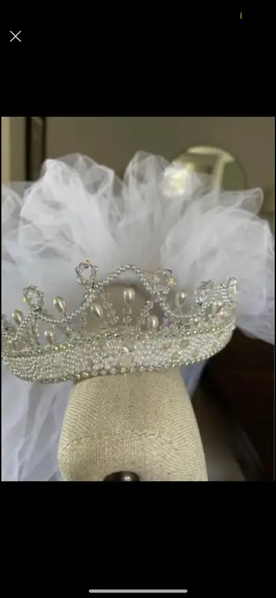 NEW Beautiful Crystal Tiara with three layered wedding veil.