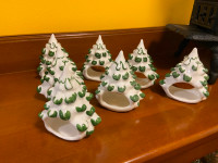 Fine Bone China White & Green Christmas Tree Napkin Holders Ring