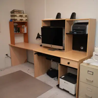 Sturdy Wooden Computer Desk with Hutch & Side Extension, View more