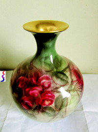 Old Hand Dec. Roses Porcelain China Painted Vase Art Pottery