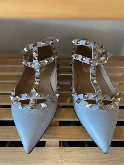 Valentino Rockstud Ballerina Flats - Pastel Grey, Size 36, View more