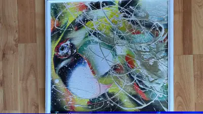 Pre-owned Colorful vibrant Abstract Oil painting on Hardboard wood Base 16.25"×15.5" by IVANS FAIKIN...