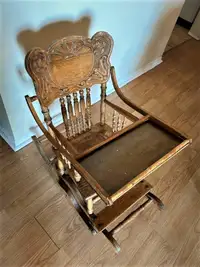 Mechanical Vintage Wooden Convertible Baby Rocker & High Chair