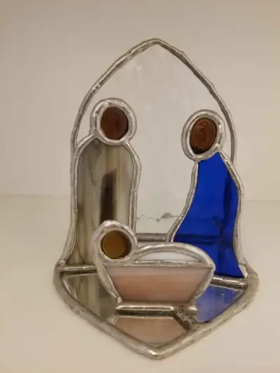 Stained glass holy family decoration/candle holder, View more