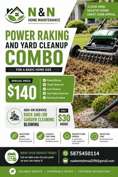 Areation, Power Raking, Lawn Mowing, Backyard cleanup, weed wracking, weed killer spray, leaf Raking...