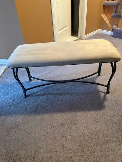 Wrought iron cushioned bench, View more