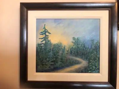 “Magical Walk in the Woods”, oil on board, 11.5 x 13”, by local artist ( seller). Framed in a solid...