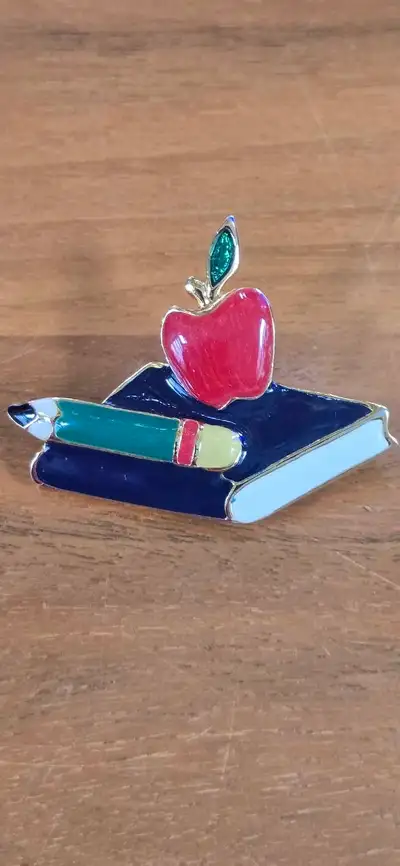 80s Enamel Apple Books Pencil Pin Fantastic Shape, View more