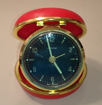 Vintage Blessing Wind-Up Travel Alarm Clock with Red Hard Case
