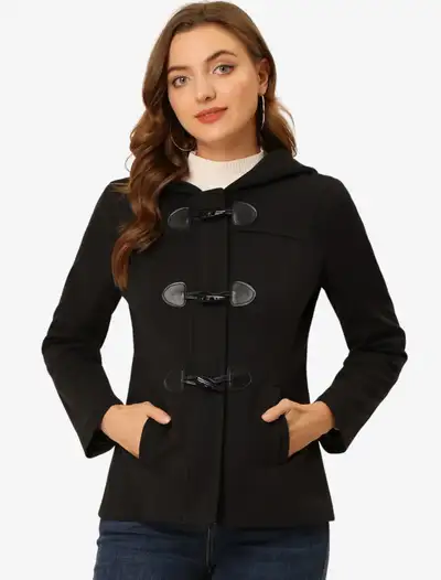 Allegra K Casual Winter Hooded Pea Coat sz L, View more