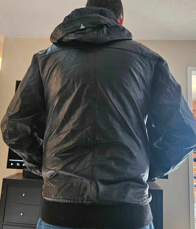 Lifetime brand genuine HOODED Leather Biker jacket PERFECT shape in Men's in Oakville / Halton Region - Image 2