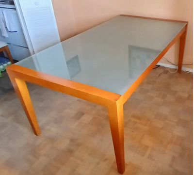 Glass Top Solid Wood Dining Table, View more