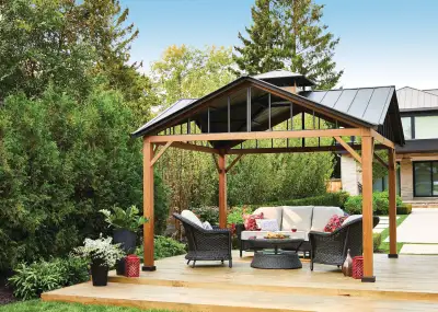 Outdoor/Patio Hard-Top Gazebo with Multi-Tier Roof, Brown, 12x12, View more