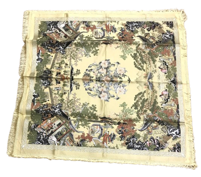 Brand New in Box Vintage Chinese Brocaded Flower Silk Tablecloth, View more