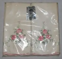 Vintage 1970's Embroidered Pillow Cases Pink Roses Heritage NEW