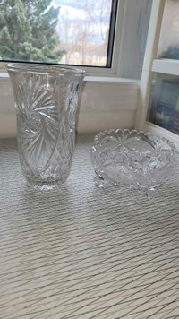 Crystal vase and candy dish.