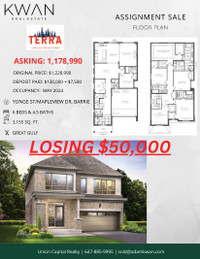 LOSING $50,000 ASSIGNMENT SALE - 6 BED DETACHED - $1.17M