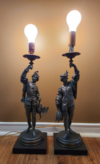 Pair of Spelter French Soldiers -  Functioning Table Lamps