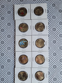 Canada Colored/Non Colored Loonie Set---10 coins