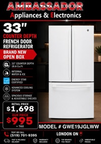 NEW 33” GE Counter Depth Fridge (White)  London Ontario Preview