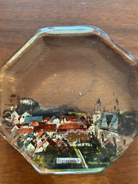 Vintage Octagonal Painted Glass Paper Weight, Gossweinstein, Ger