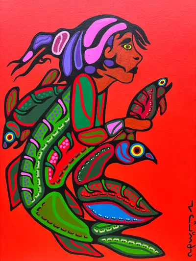 Original acrylic painting by Canadian Indigenous artist Eugene Morrisseau, titled “Mermaid Girl”. Th...